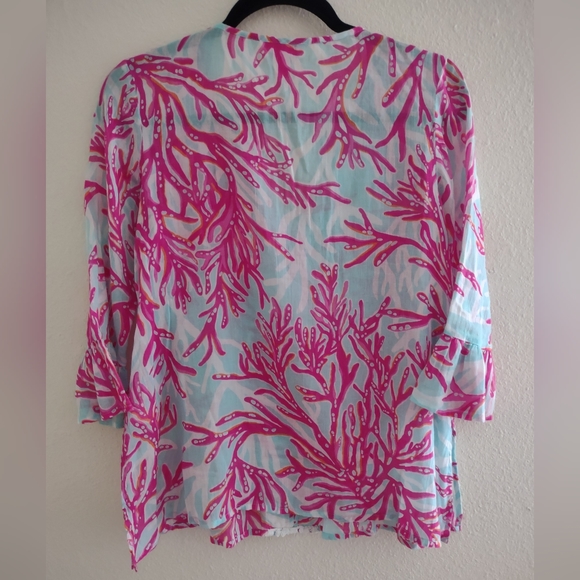 Lilly Pulitzer Caftan Style Top with Pattern, Crochet Detail and Bell Sleeves - Picture 3 of 5